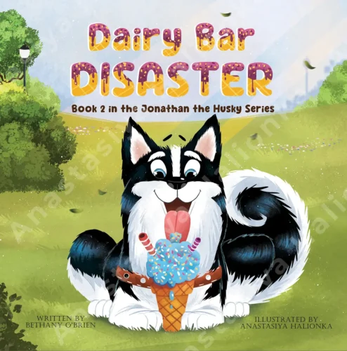 children’s books illustrator Anastasiya Halionka cover for a picture book Dairy Bar Disaster